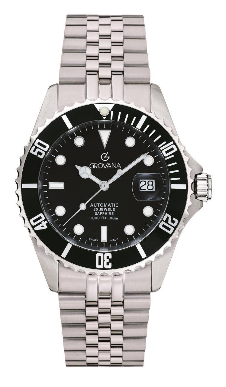 GROVANA Uhr Key West Steel black bezel Metal Celebration Black Index 43mm