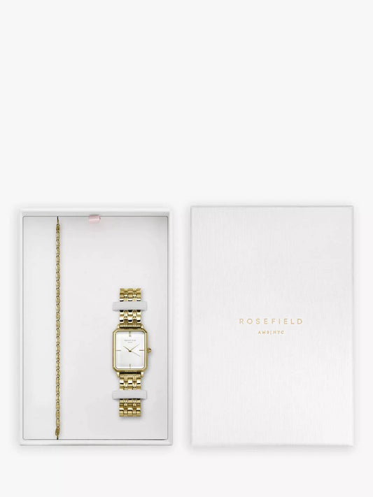 ROSEFIELD Uhren-Set Octagon White Sunray Steel Gold with Roset Bracelet Gold OCWSGJ-X265