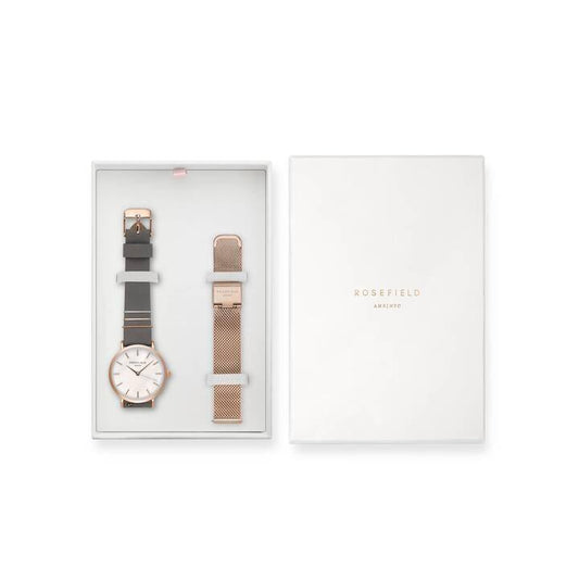 ROSEFIELD Uhren-Set West Village Elephant Grey + mesh Rose Gold Strap WEGTR-X184