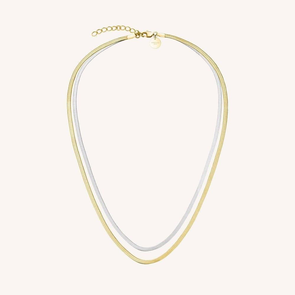 ROSEFIELD Halskette Doppel-Snake Duo Tone Silber + Gold