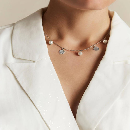 ROSEFIELD Necklace Shell and Pearl Charms Silver JMSPNS-J162