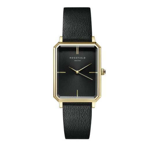 ROSEFIELD Damenuhr  Octagon Schwarz-Gold Leder eckig OBSBG-O49