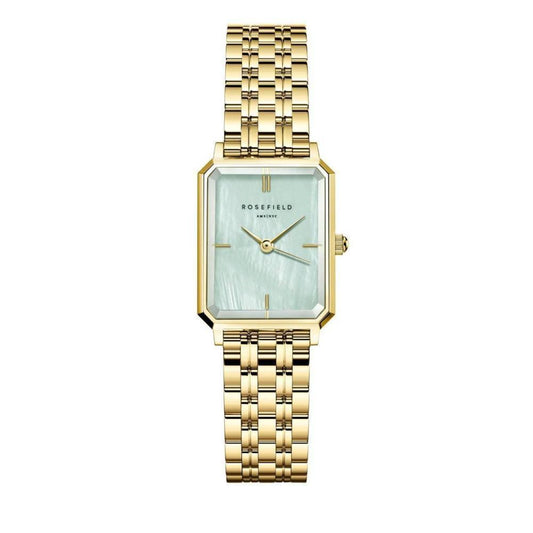 ROSEFIELD Damenuhr Octagon XS Minzgrün Perlmutt Gold eckig OGGSG-O71