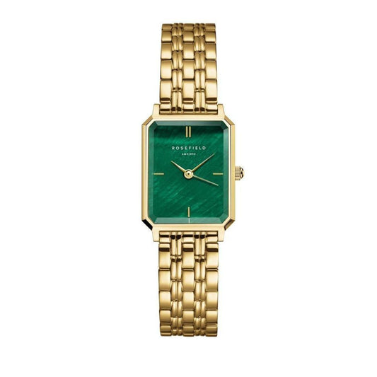 ROSEFIELD Damenuhr Octagon XS Smaragd-Grün Gold eckig OEGSG-O79