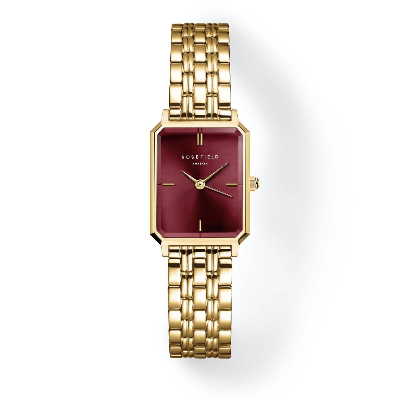 ROSEFIELD Damenuhr Octagon XS Burgundy Sunray Steel Gold OBGSG-O83