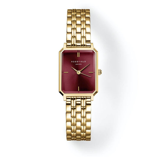 ROSEFIELD Damenuhr Octagon XS Burgundy Sunray Steel Gold OBGSG-O83