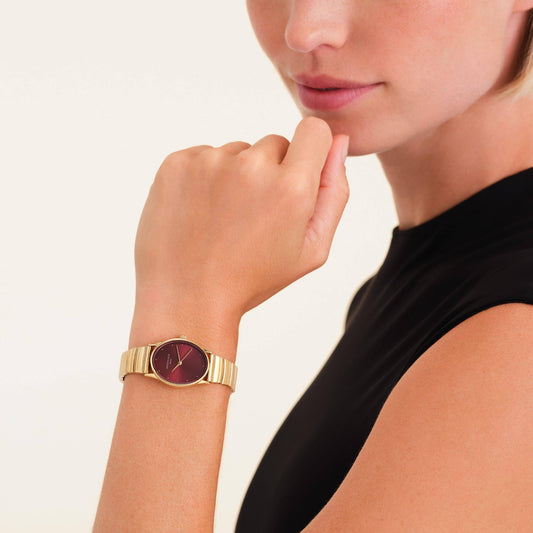 ROSEFIELD Damenuhr Oval Burgundy Half-moon Steel Gold OVGSG-OV15