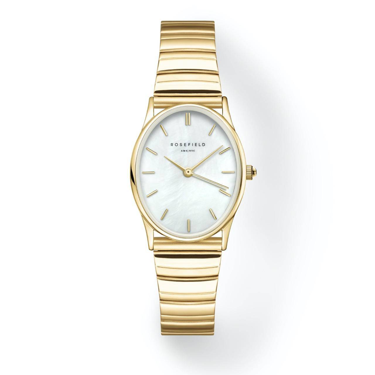 ROSEFIELD Damenuhr The Oval White MOP Half-Moon Steel Gold OVWGSG-OV16