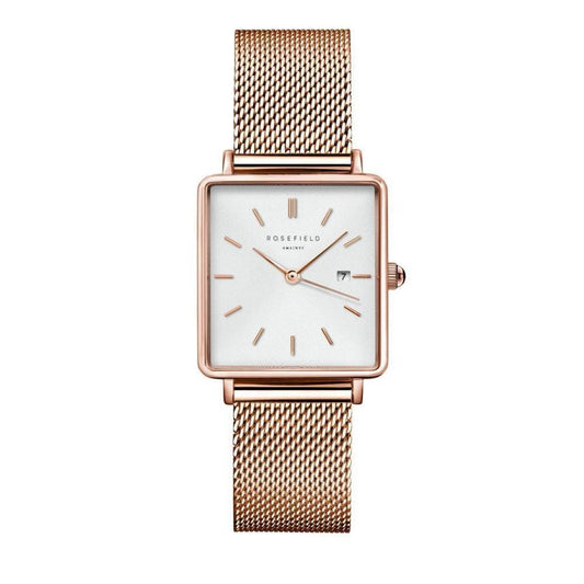 ROSEFIELD Damenuhr  Boxy Mesh Rosegold eckig QWSR-Q01