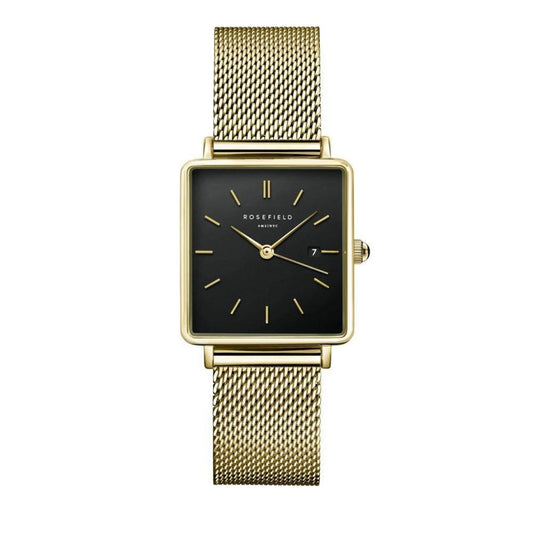 ROSEFIELD Damenuhr  Boxy Schwarz Mesh Gold eckig QBMG-Q06