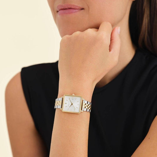 ROSEFIELD Damenuhr  Boxy Silber Gold Bicolor eckig QVSGD-Q013