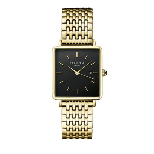 ROSEFIELD Damenuhr  Boxy Schwarz Gold eckig QBSG-Q017