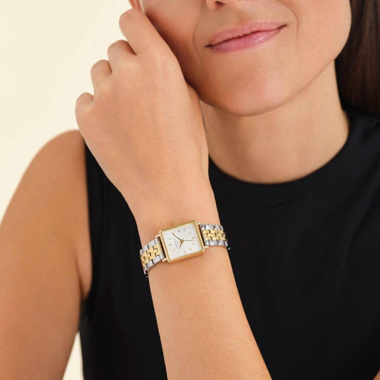 ROSEFIELD Damenuhr  Boxy XS Silber Gold Bicolor eckig QMWSSG-Q023