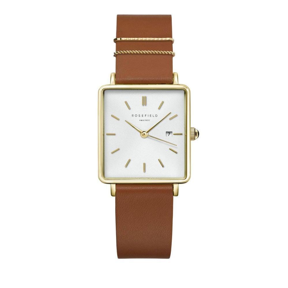 ROSEFIELD Women's Watch The Boxy White Sunray Cognac Gold QSCG-Q029