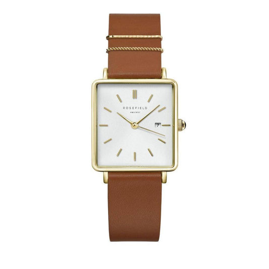 ROSEFIELD Damenuhr  Boxy Braun Leder Gold eckig QSCG-Q029