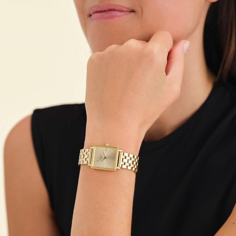 ROSEFIELD Damenuhr Boxy XS Champagner  Gold eckig QCGSG-Q048