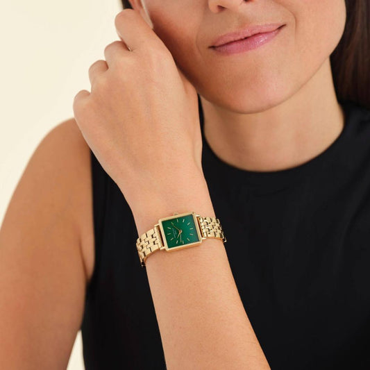 ROSEFIELD Women's Watch Boxy XS Emerald Green Square Steel Gold BEGSG-Q050