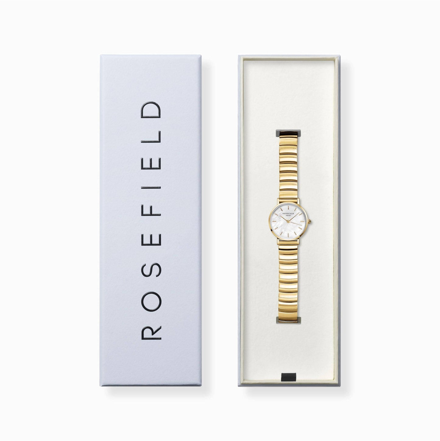 ROSEFIELD Damenuhr Small Edit White MOP Half-Moon Steel Gold SEWGSG-SE02