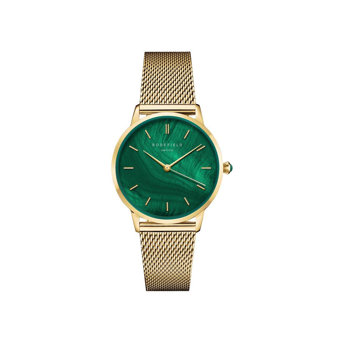 ROSEFIELD Women's Watch Pearl Edit Emerald Green Round Mesh Gold PEGMG-R10
