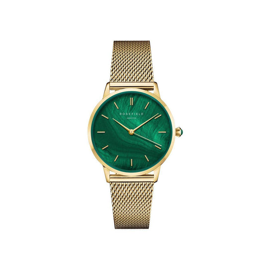ROSEFIELD Women's Watch Pearl Edit Emerald Green Round Mesh Gold PEGMG-R10