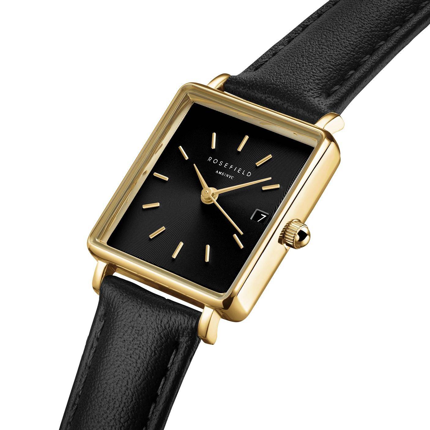 ROSEFIELD Damenuhr Boxy XS Black Black Leather Gold QBBLG-Q53