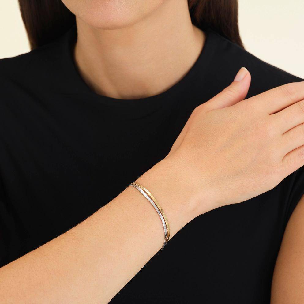 ROSEFIELD Bracelet Double Snake Duo Tone Silver + Gold JBSCD-J677