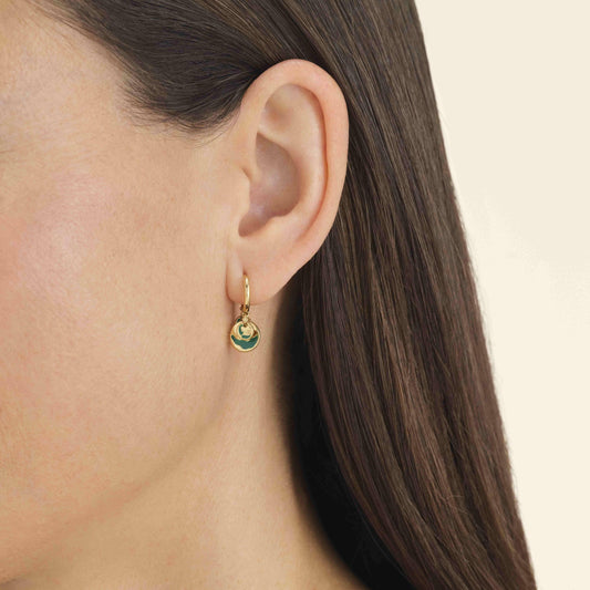 ROSEFIELD Earrings Emerald Wavey Coin Hoops Gold Stainless Steel JEEWG-J725