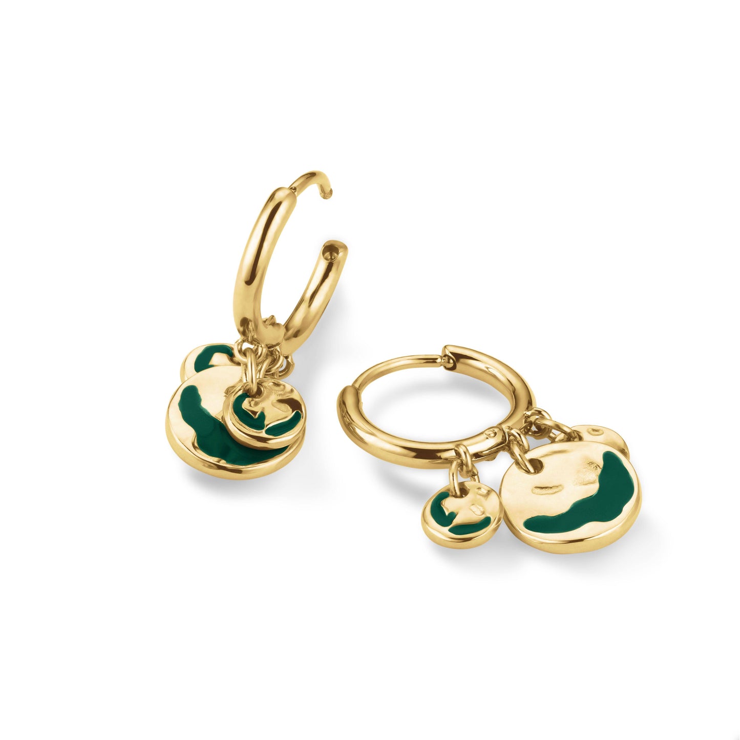 ROSEFIELD Earrings Emerald Wavey Coin Hoops Gold Stainless Steel JEEWG-J725