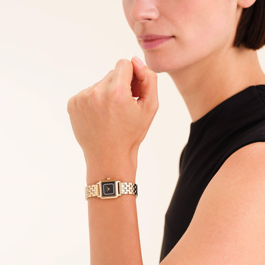 ROSEFIELD Damenuhr BOXELLE Schwarz-Gold Kristall-Steine