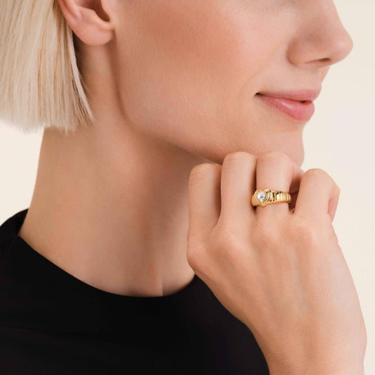 ROSEFIELD Ring RIdged Heart Ring White Crystal Größe 52 Gold JRWH52G-J994
