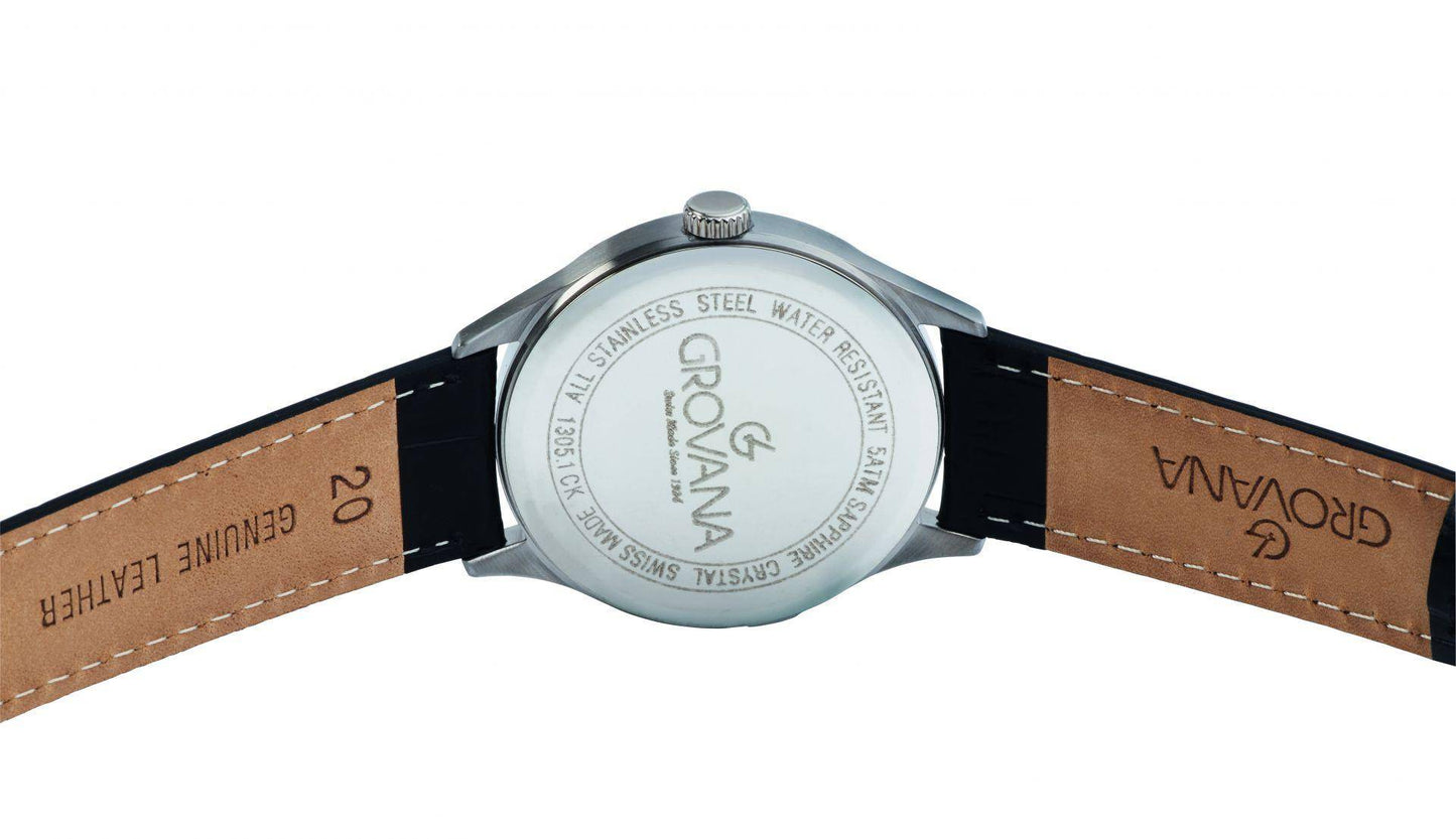 GROVANA Uhr Kensington Steel Leather Bordeaux 40.5mm Herren 1305,1536
