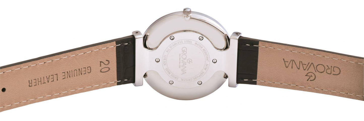 GROVANA Uhr Belleville Steel Leather Silver arab. 38mm Herren 1276,5532