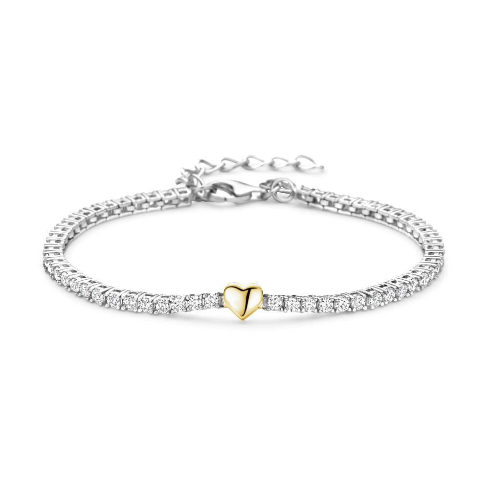 AMORETTO MILANO 925 Silber  tennis Armband mit Herz Gold, Armband 15,5+3cm