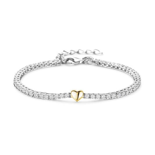 AMORETTO MILANO 925 Silber  tennis Armband mit Herz Gold, Armband 15,5+3cm