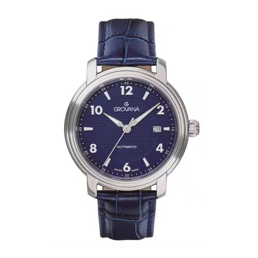GROVANA Uhr St. Andrews Steel Leather Blue index 43mm Herren 7090,2535