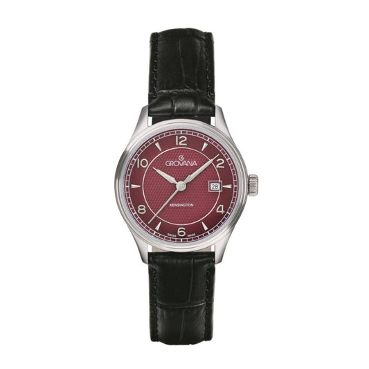 GROVANA Uhr Kensington Steel Leather Bordeaux 30.5mm Herren 3305,1536