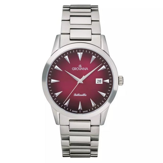 GROVANA Uhr Belleville Steel Steel Red Index  41mm Herren 1767,1136