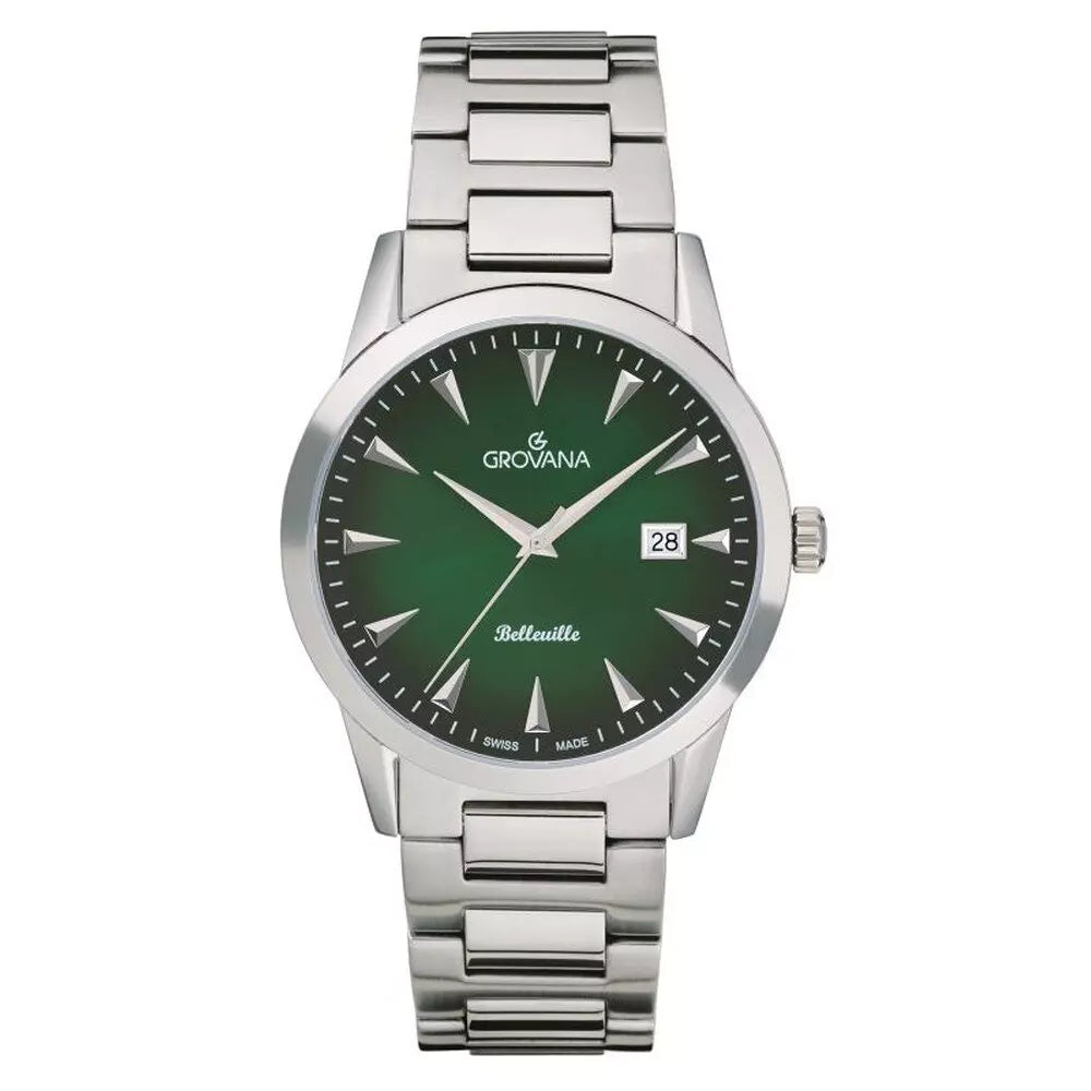 GROVANA Uhr Belleville Steel Steel Green Index  41mm Herren 1767,1134
