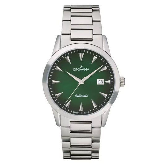 GROVANA Uhr Belleville Steel Steel Green Index  41mm Herren 1767,1134
