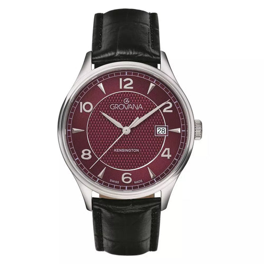 GROVANA Uhr Kensington Steel Leather Bordeaux 40.5mm Herren 1305,1536