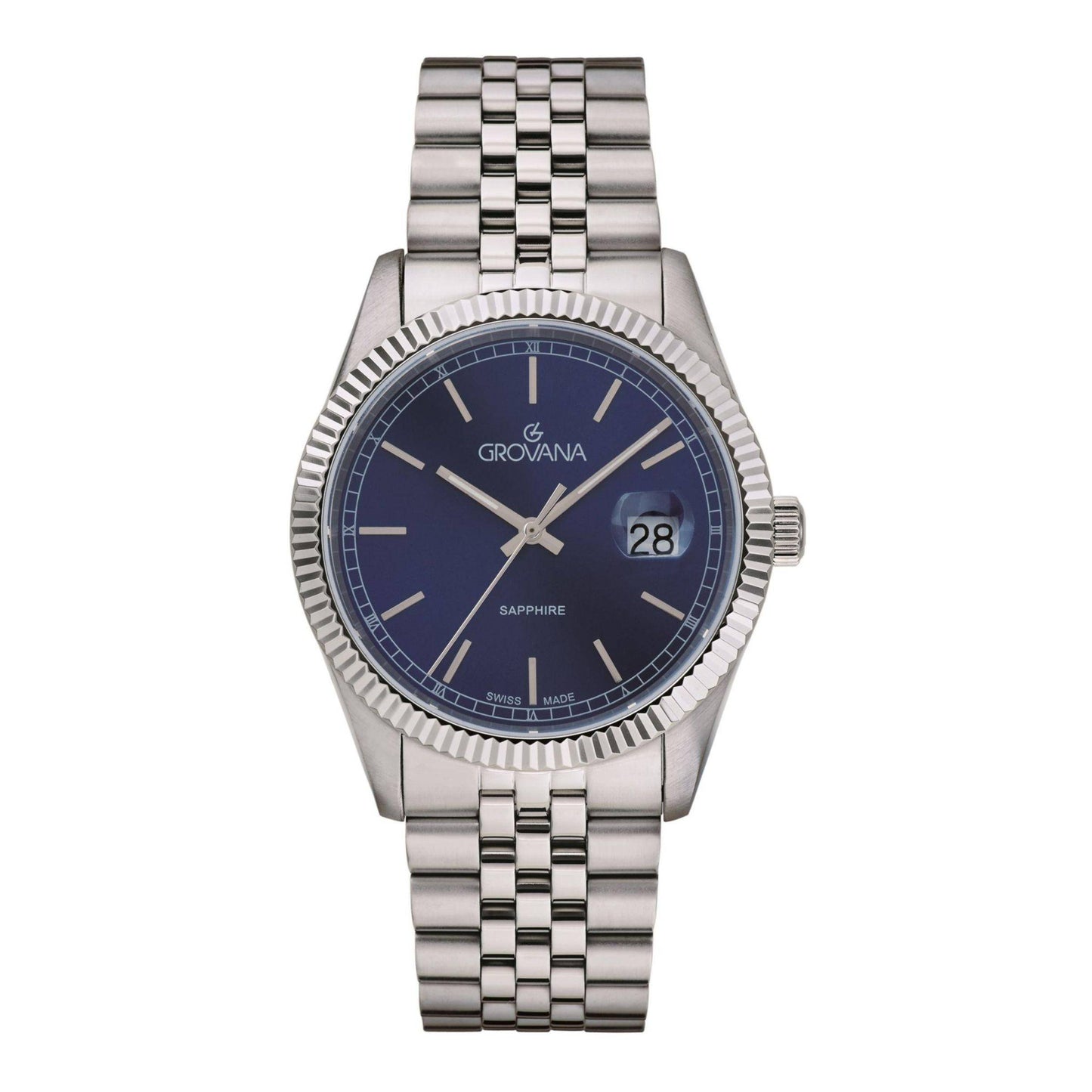 GROVANA Unisex Uhr Jubiläum Quarz Silber 41mm Blue Index