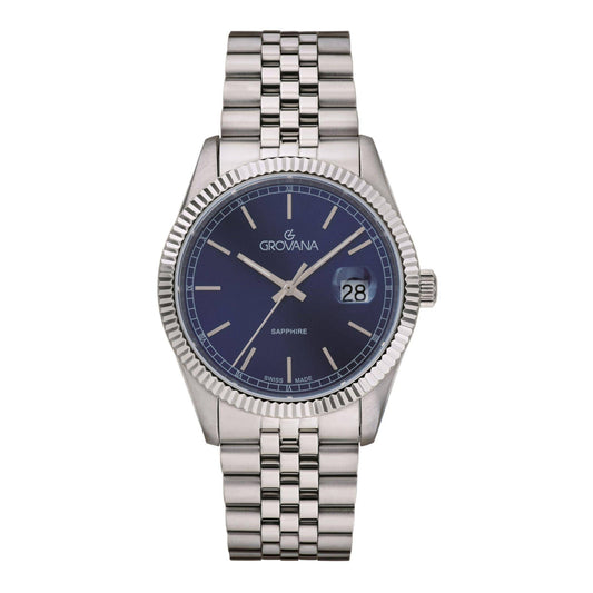 GROVANA Unisex Uhr Jubiläum Quarz Silber 41mm Blue Index