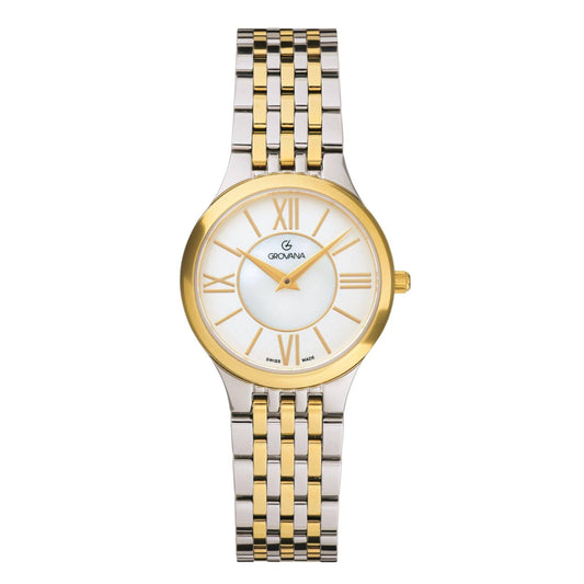 GROVANA Uhr Kensington Bicolor Metal Silver MOP index 28mm Herren 5013,1142