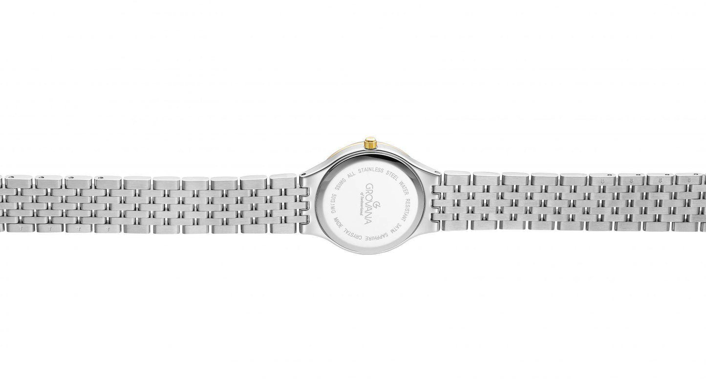 GROVANA Uhr Kensington Bicolor Metal Silver MOP index 28mm Herren 5013,1142