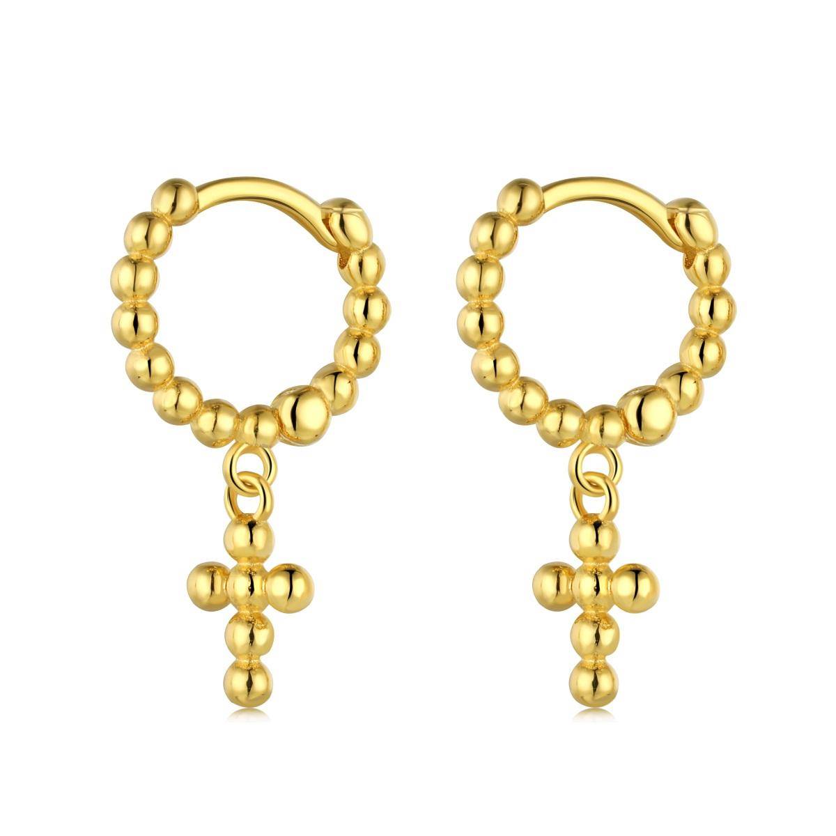 AMORETTO MILANO 925 Silver Ball Hoop Earrings Cross Gold