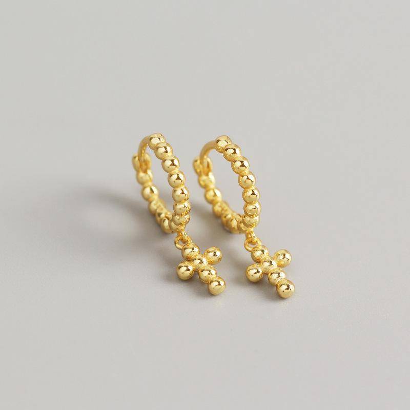 AMORETTO MILANO 925 Silver Ball Hoop Earrings Cross Gold