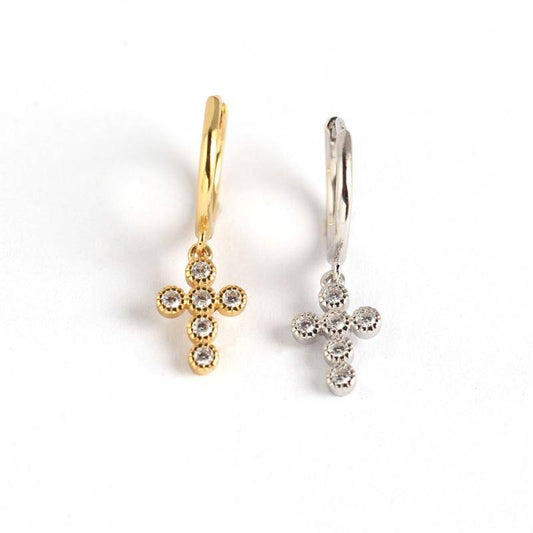 AMORETTO MILANO 925 Silber Kreuz Creolen Zirkoniasteine Gold