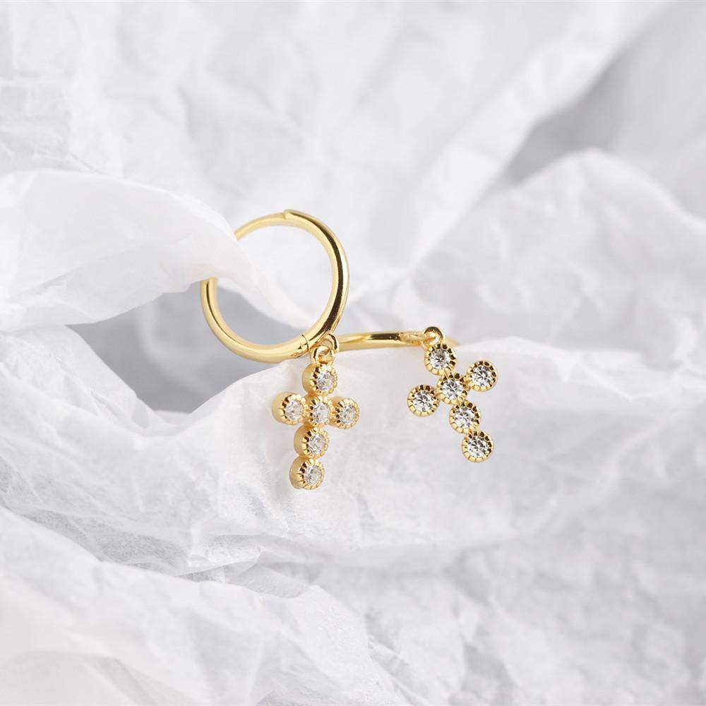 AMORETTO MILANO 925 Silber Kreuz Creolen Zirkoniasteine Gold