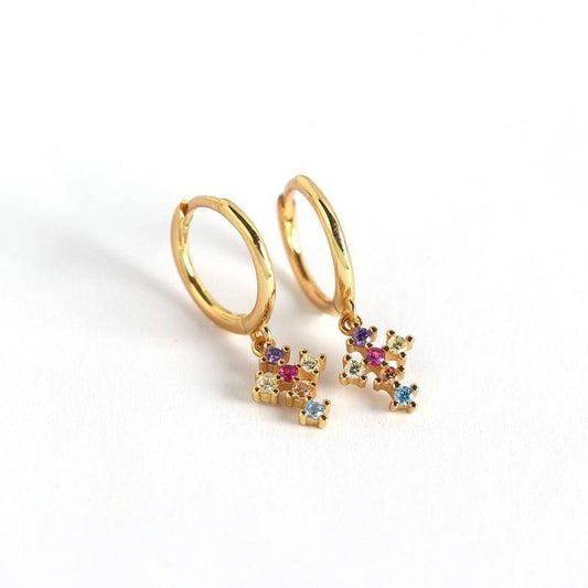 AMORETTO MILANO 925 Silber Kreuz Creolen Bunt Zirkoniasteine Gold