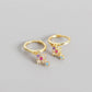 AMORETTO MILANO 925 Silver Cross Hoop Earrings Colorful Zirconia Stones Gold